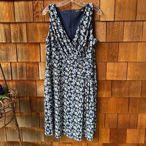 Ralph Lauren Blue/White Floral Print Fit & Flare Sleeveless Dress in Women's 16W